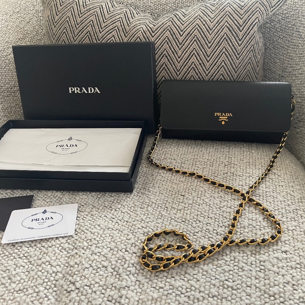 Authentic Prada Saffiano Wallet on a Chain